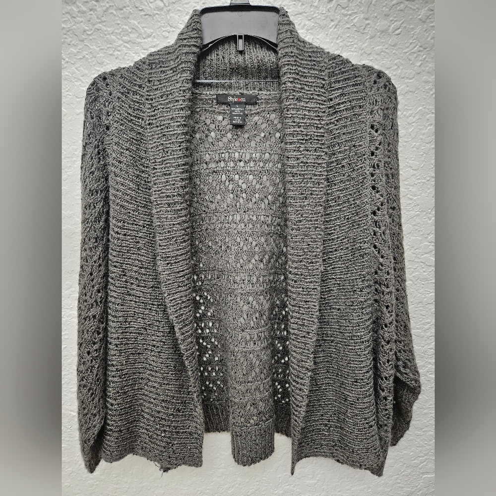 "Style & Co." Gray Acrylic Knit Cardigan Sweater-Jacket
